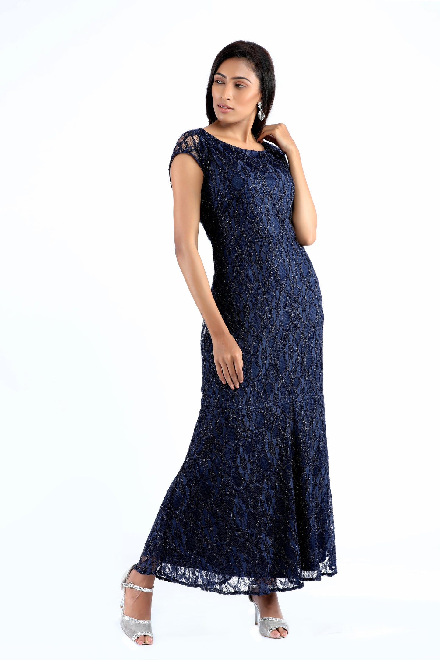 Nita Glittery Lace Midnight Blue Dress