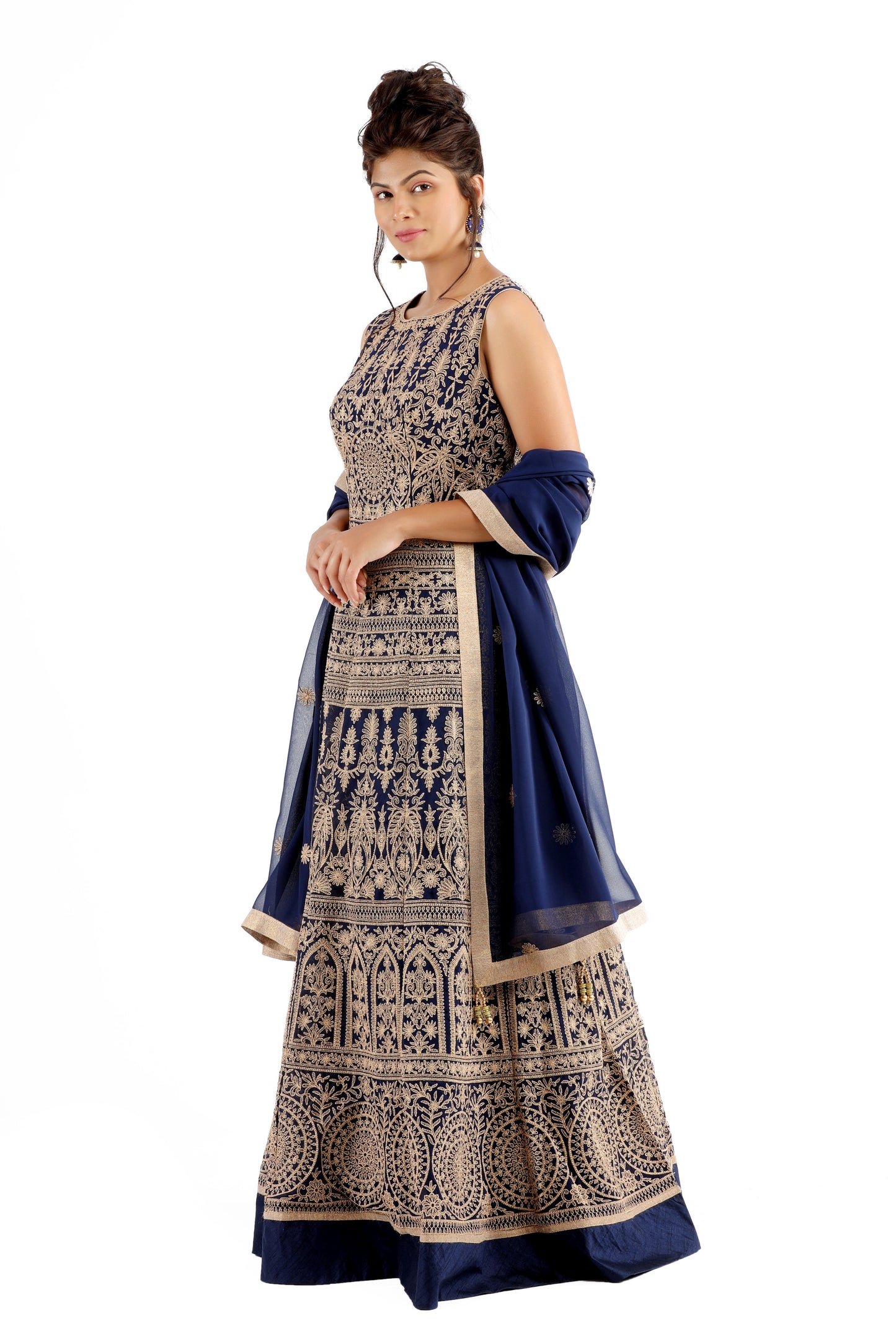 Adithi Navy and Gold Embroidered Dress
