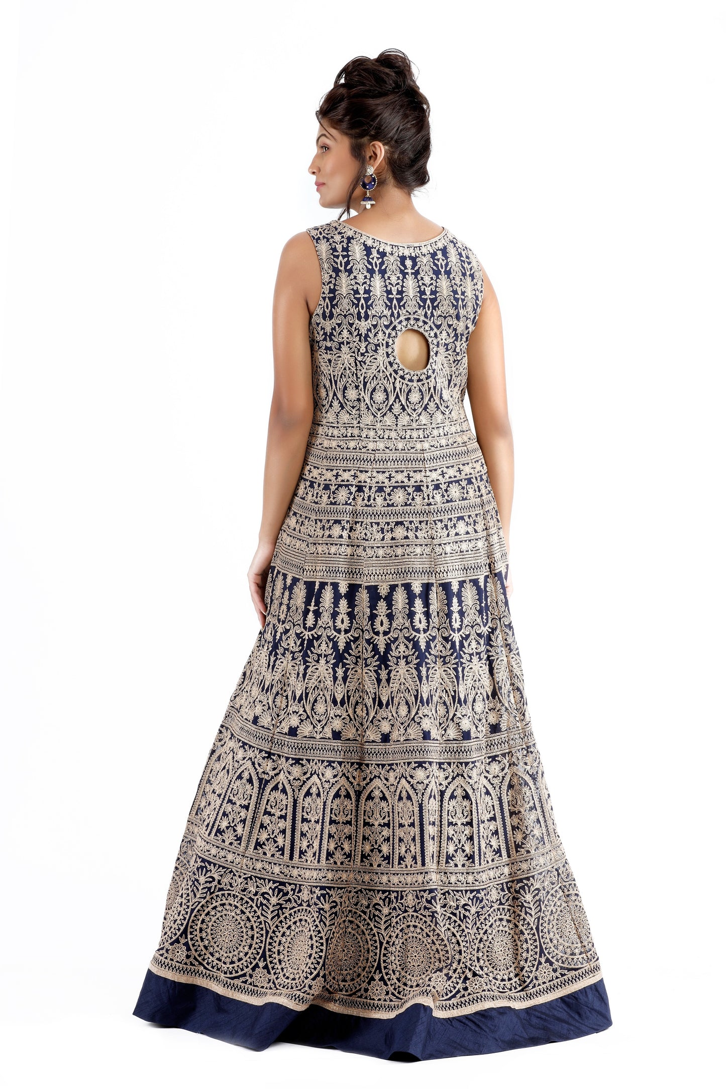Adithi Navy and Gold Embroidered Dress