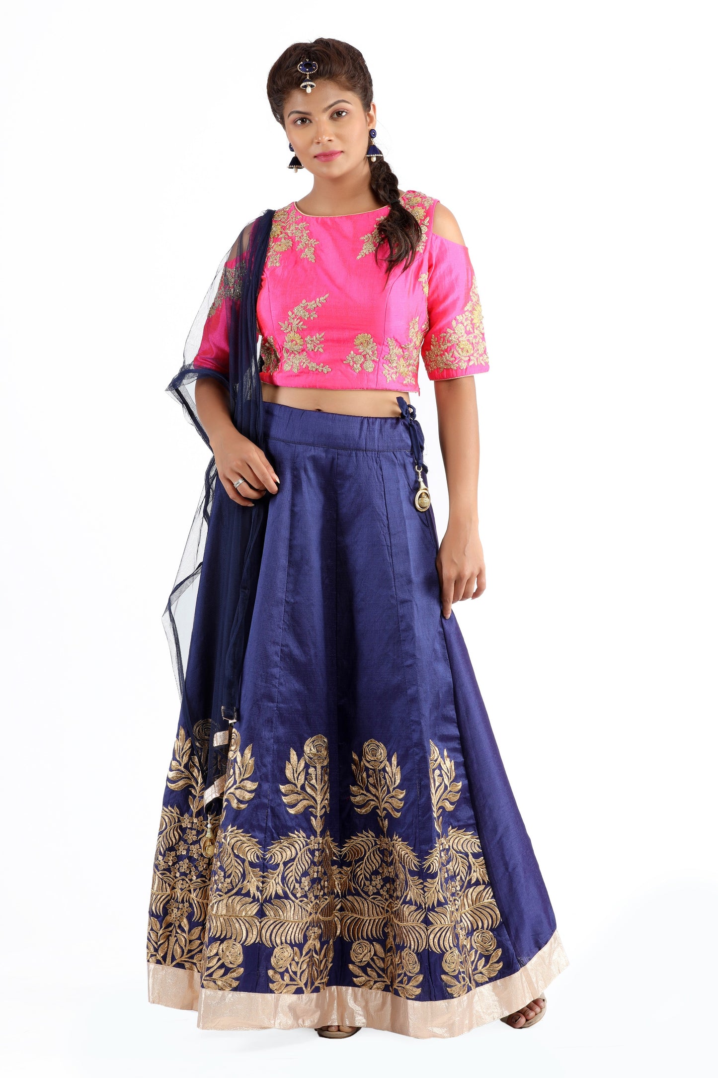Kyra Navy Blue Lehenga and Hot Pink Blouse