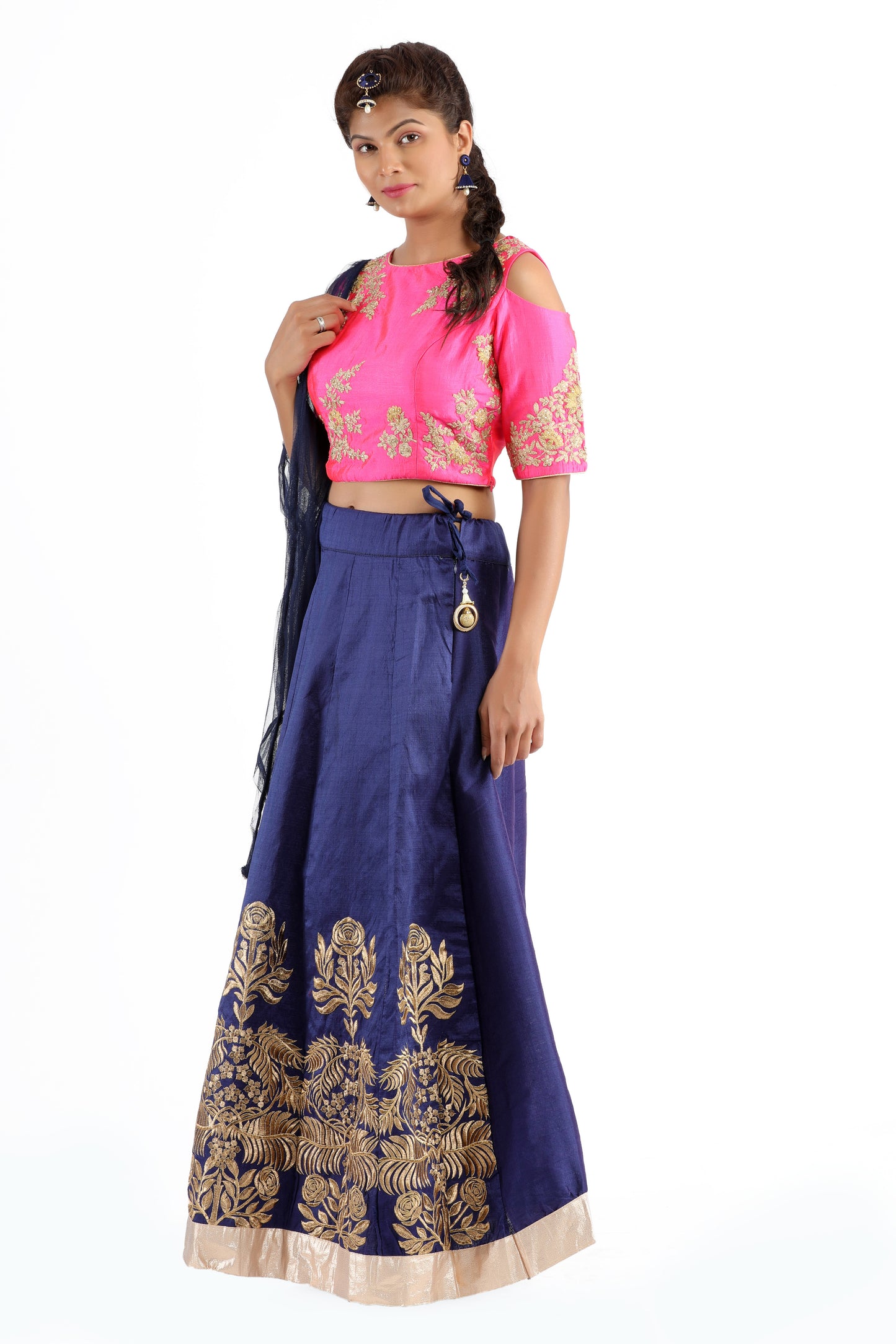 Kyra Navy Blue Lehenga and Hot Pink Blouse