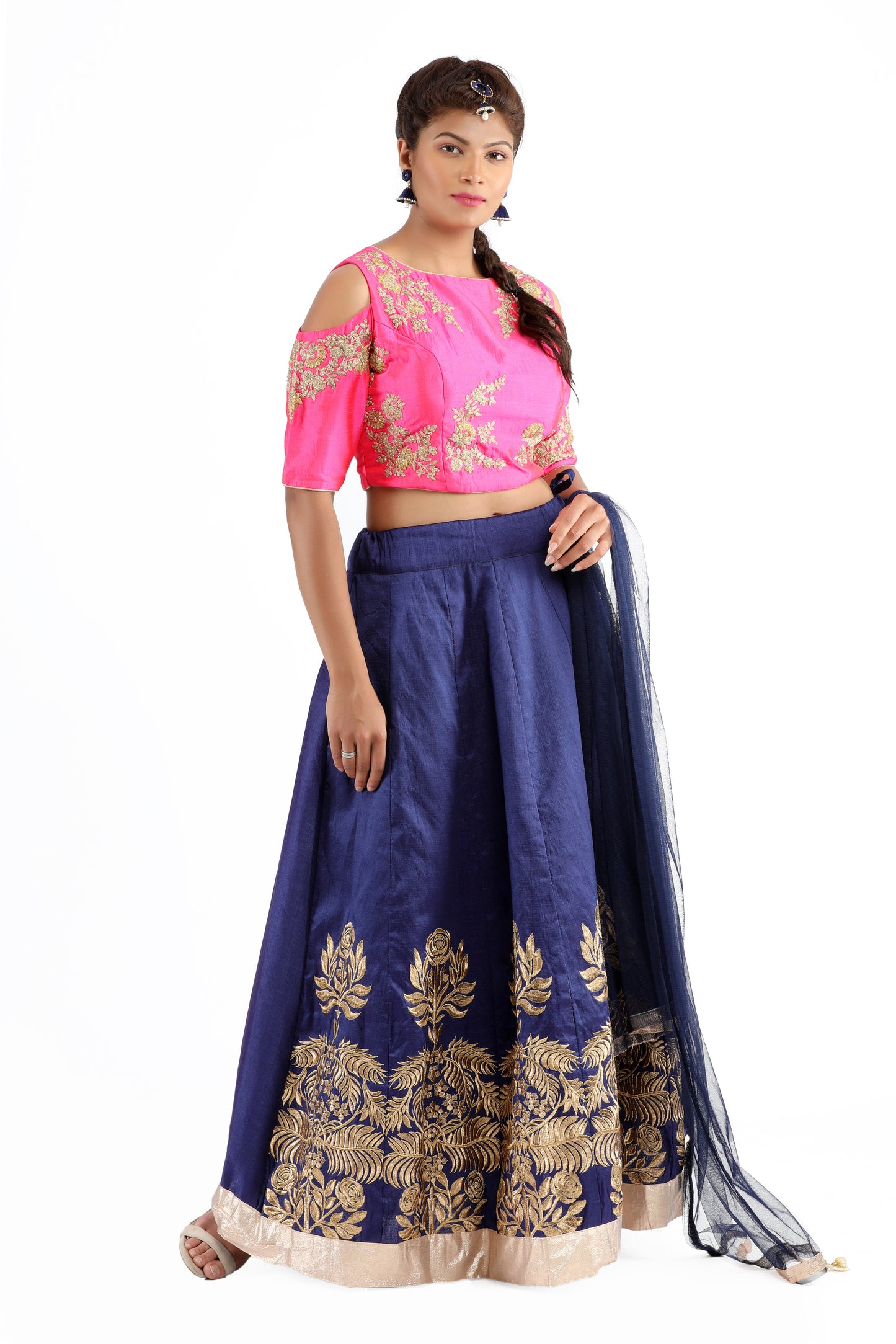 Kyra Navy Blue Lehenga and Hot Pink Blouse