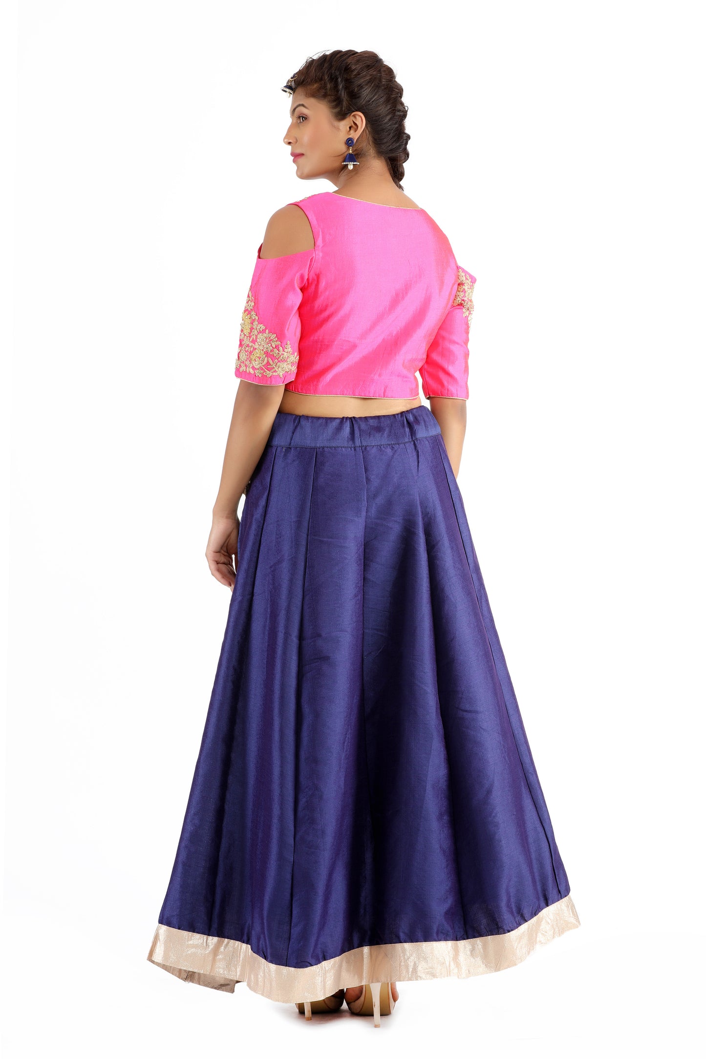 Kyra Navy Blue Lehenga and Hot Pink Blouse