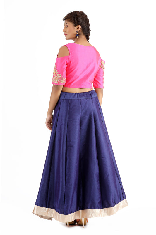 Kyra Navy Blue Lehenga and Hot Pink Blouse