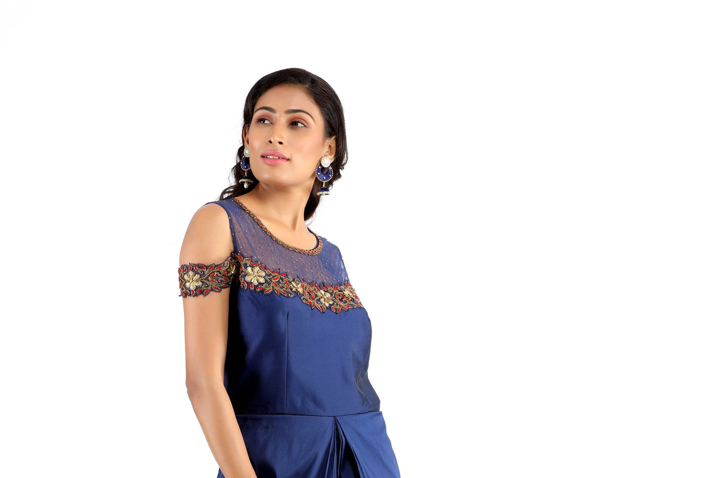 Navy Blue Raw Silk Dress