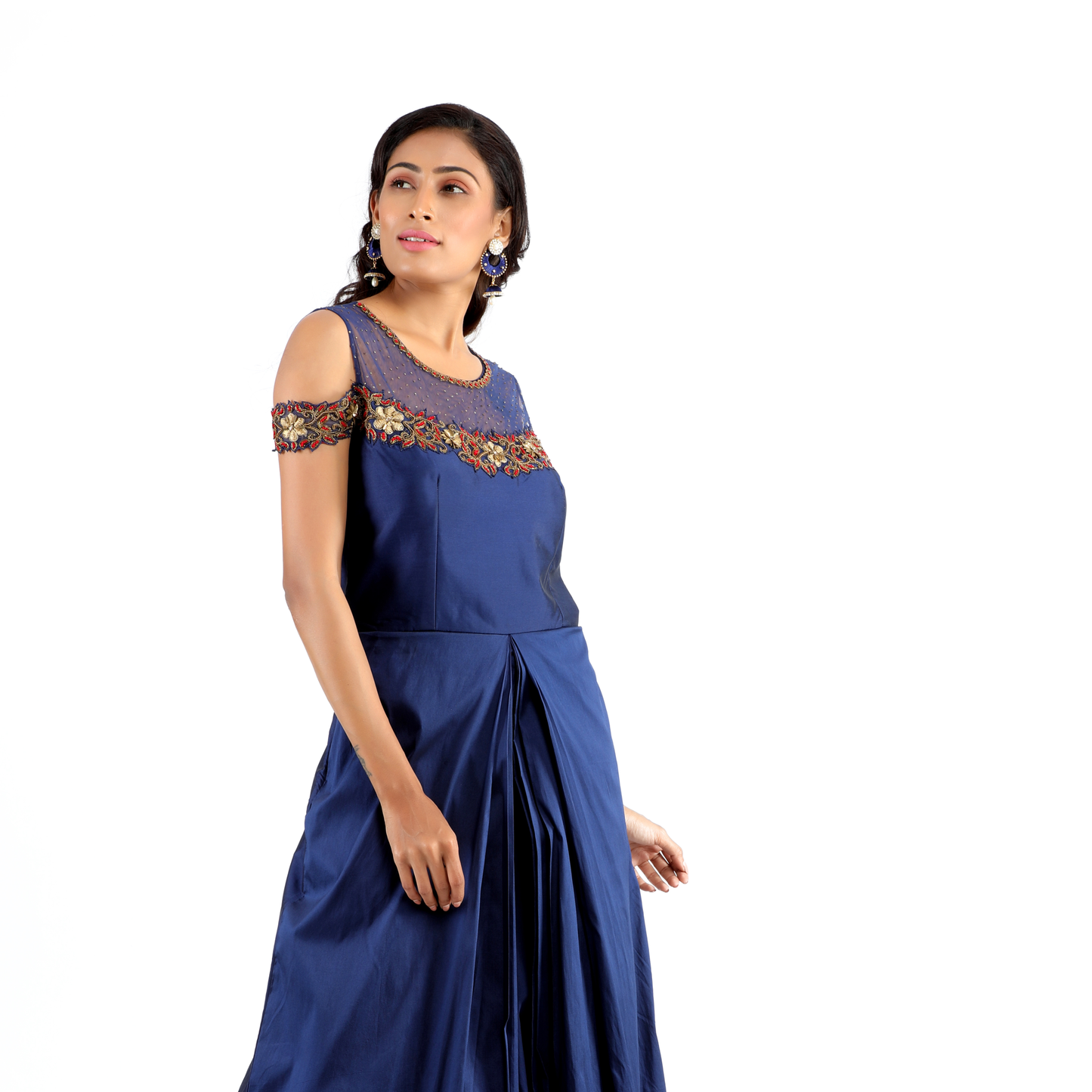 Navy Blue Raw Silk Dress