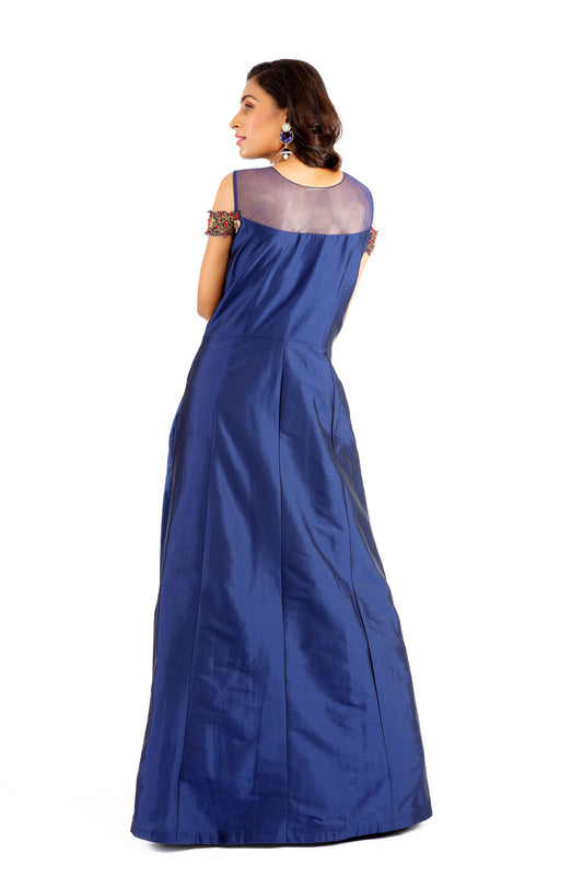 Navy Blue Raw Silk Dress