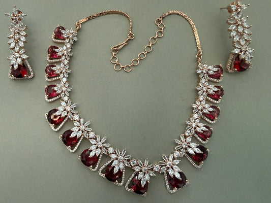 Ruby Red Teardrop Stone Necklace & Earrings Set