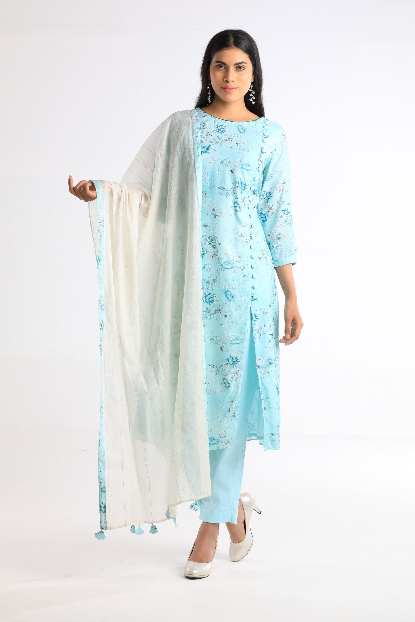 Sahana Pastel Blue Floral Suit