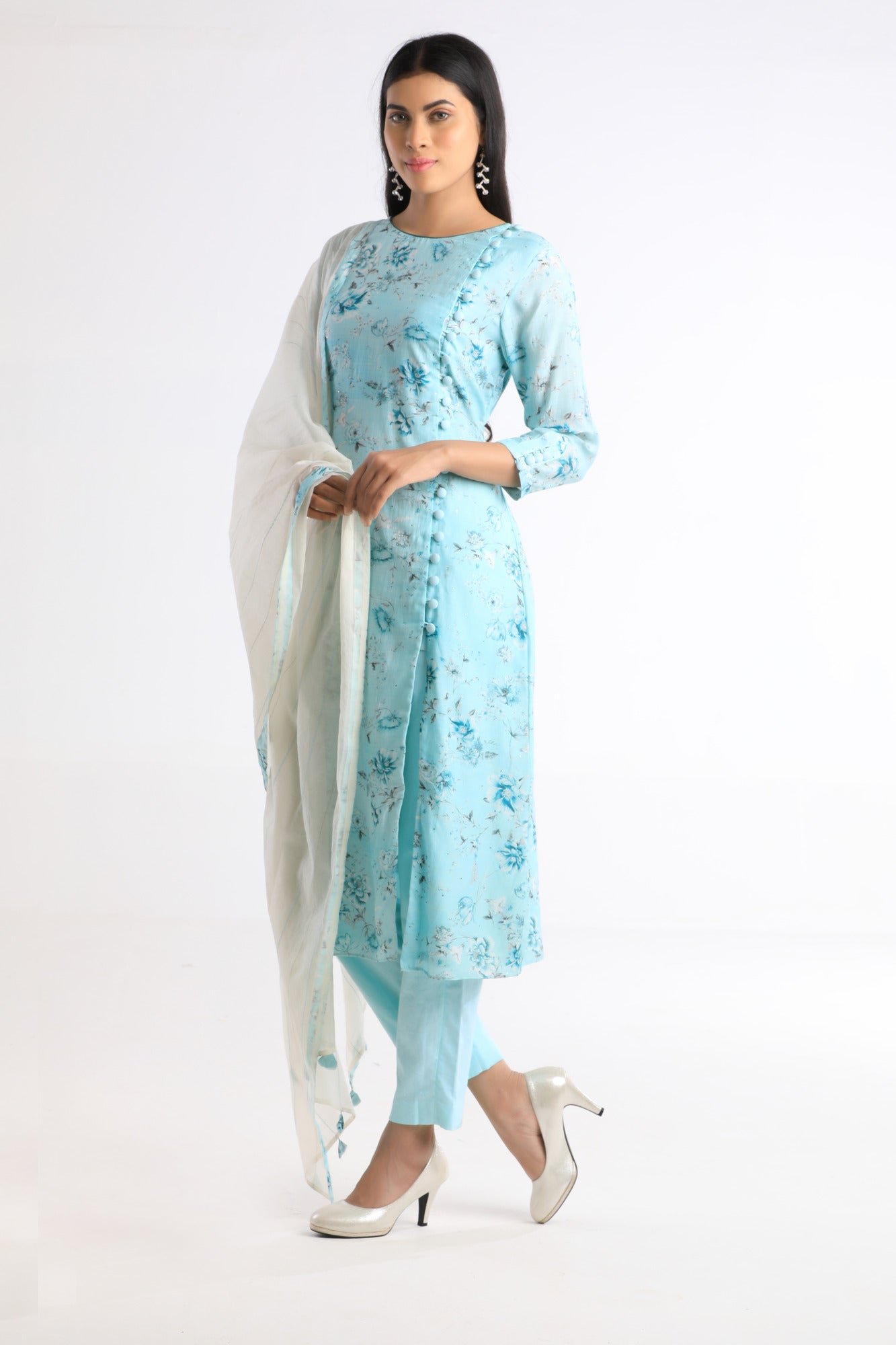 Sahana Pastel Blue Floral Suit