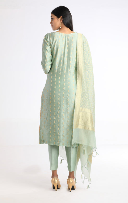 Pihu Pastel Green Cotton Silk Kurta