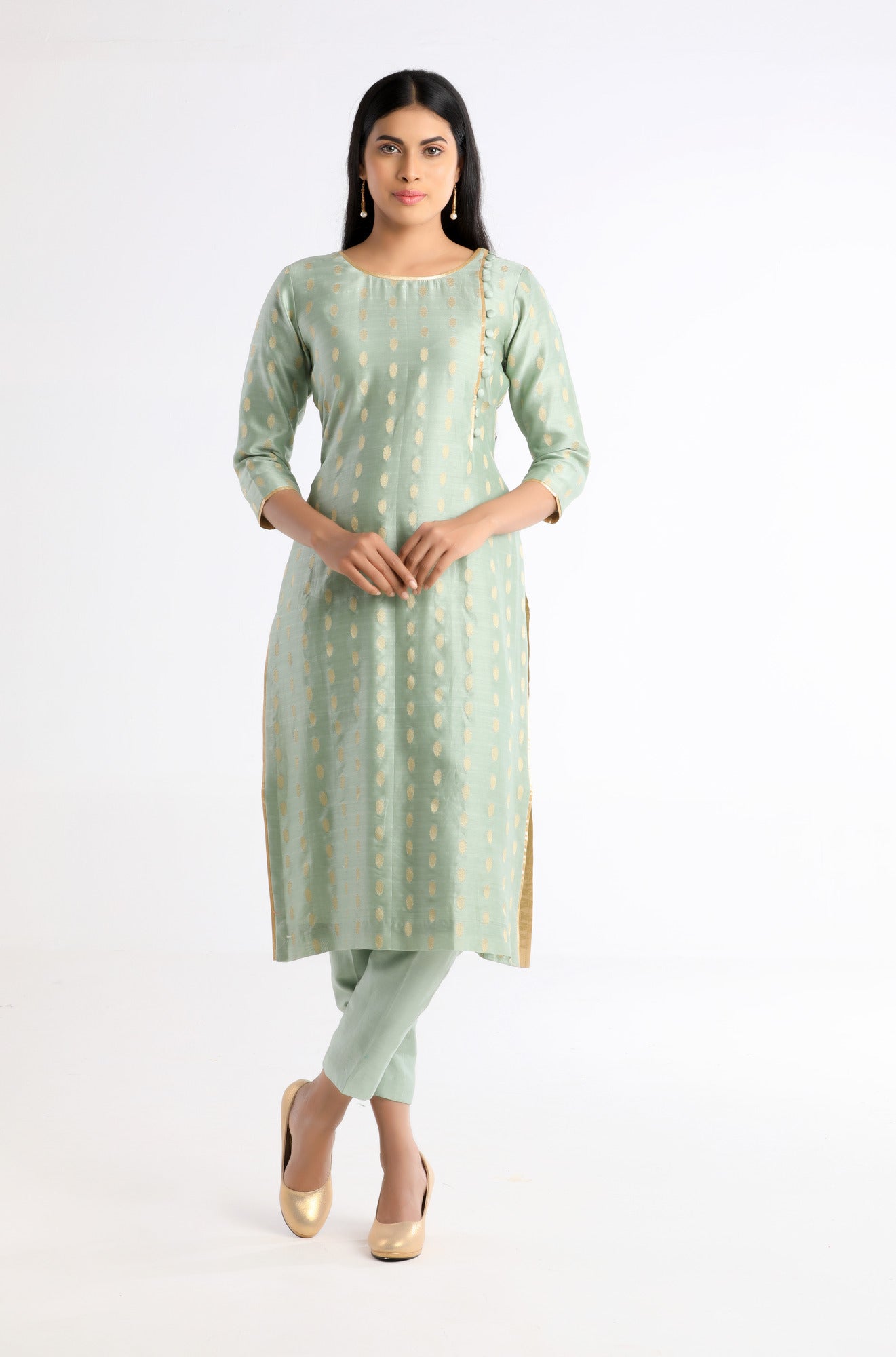 Pihu Pastel Green Cotton Silk Kurta