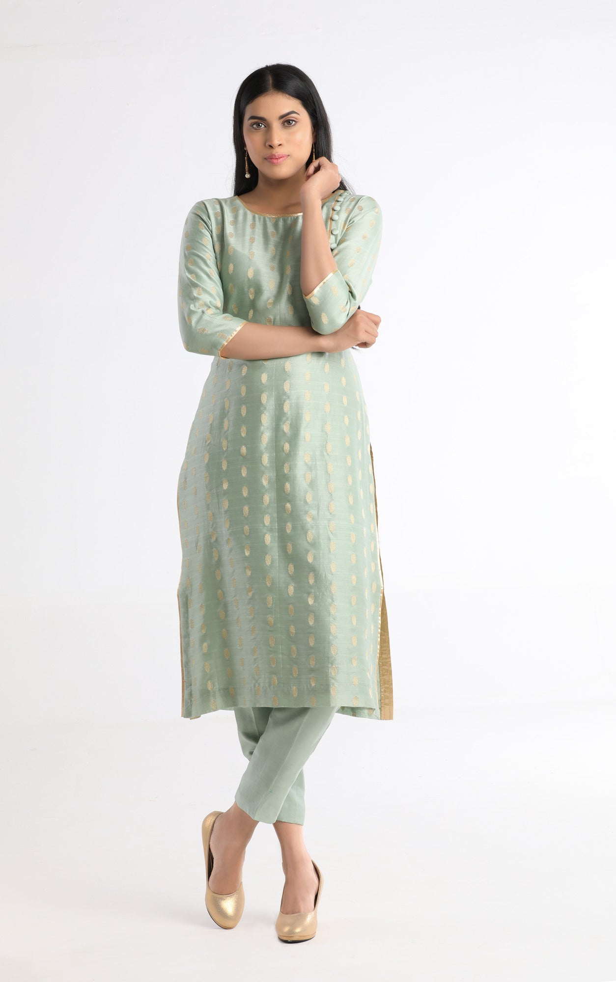 Pihu Pastel Green Cotton Silk Kurta