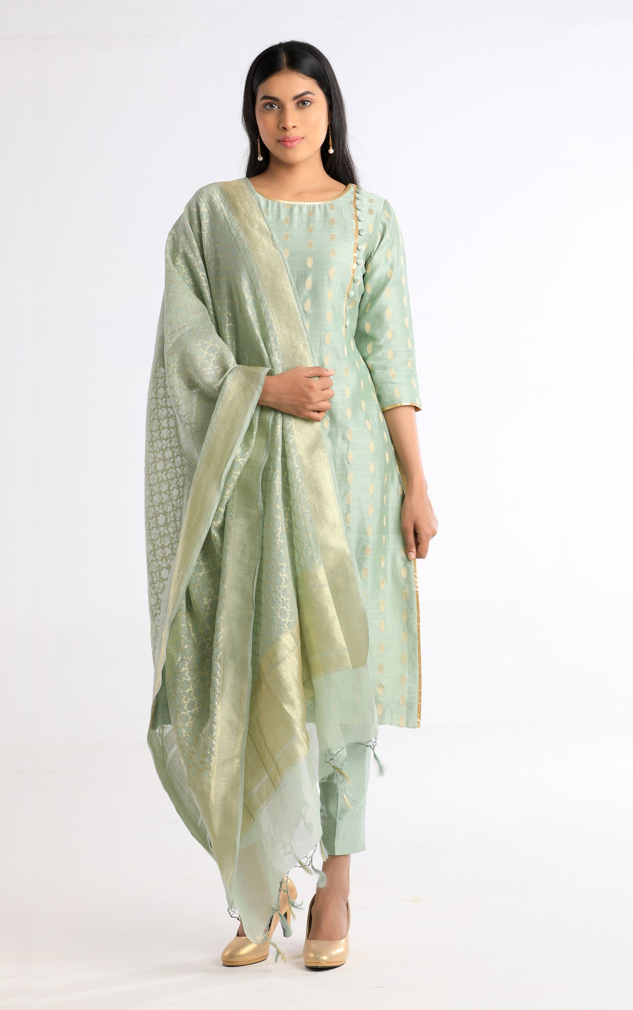 Pihu Pastel Green Cotton Silk Kurta