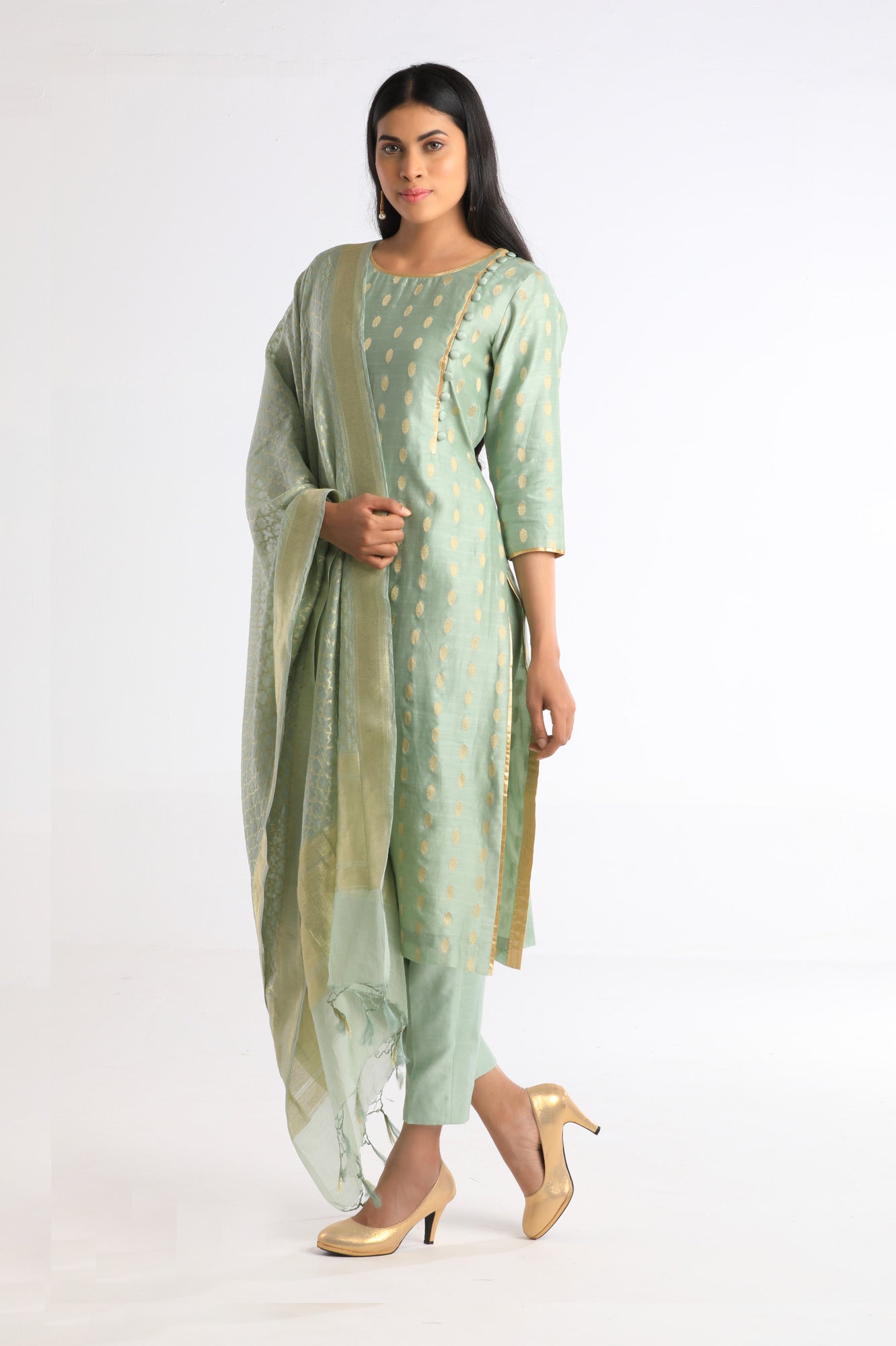 Pihu Pastel Green Cotton Silk Kurta
