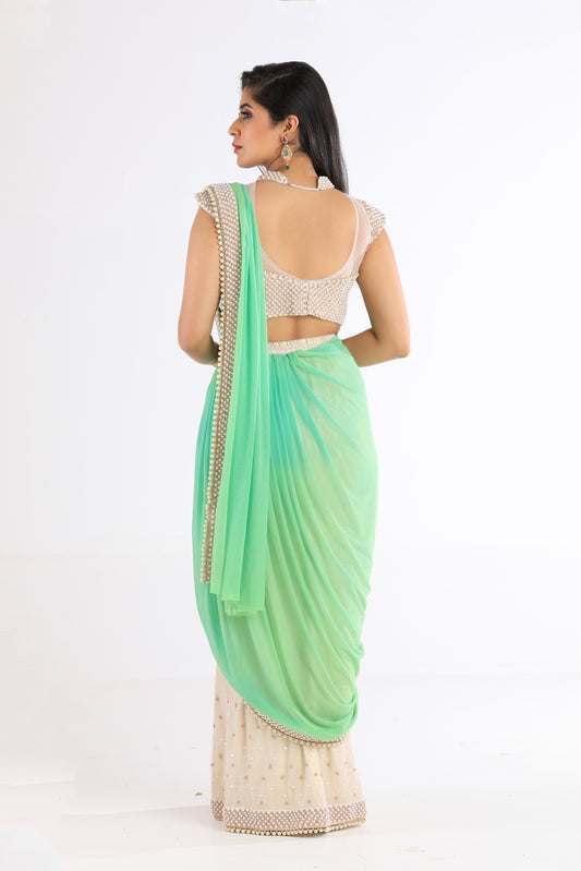 Zelina White and Green Saree