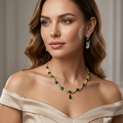 Emerald Elegance: Timeless Gold & American Diamond Set
