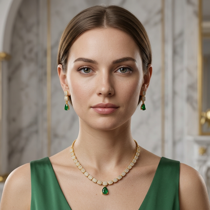 Elegant Emerald Glow: Verdant Teardrop Set