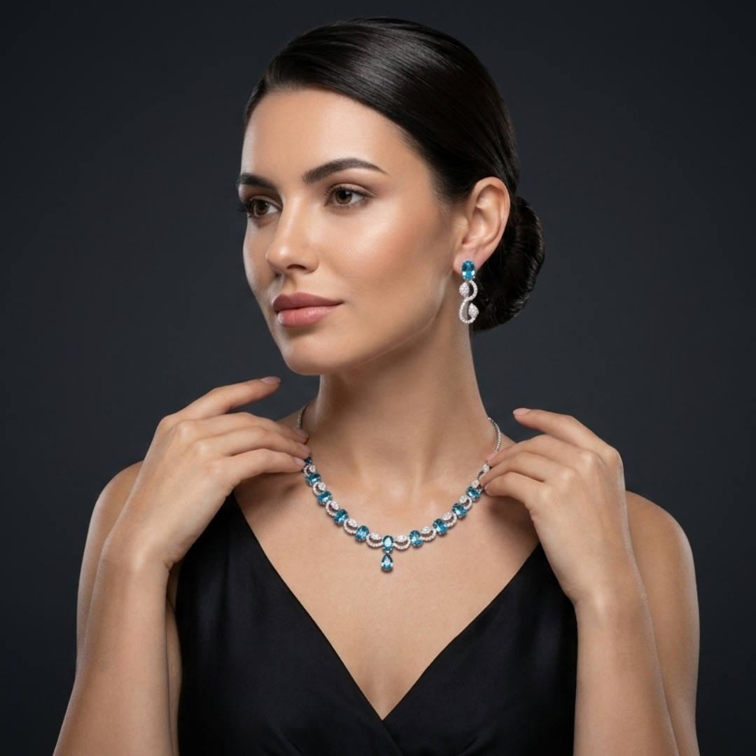 Azure Sparkle Teardrop Necklace Set