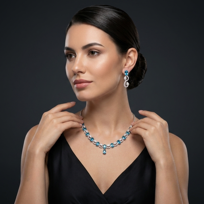 Azure Sparkle Teardrop Necklace Set