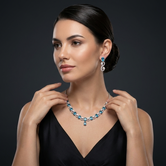 Azure Sparkle Teardrop Necklace Set