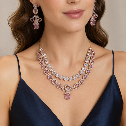 Blush Royale Crystal Bridal Necklace Set