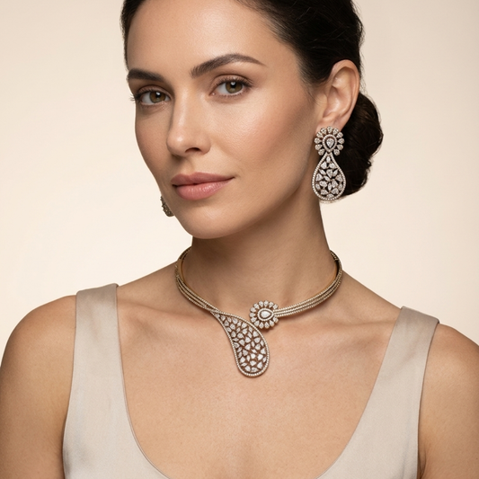 Royal Radiance American Diamond Drop Necklace Set