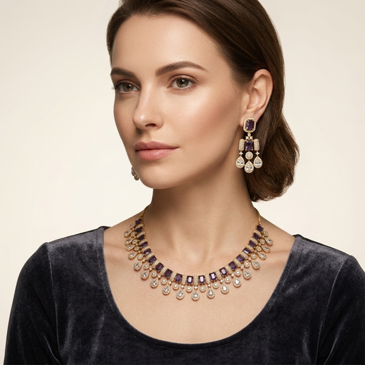 Midnight Sapphire Halo Drop Necklace Set