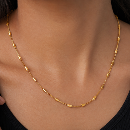 Gold Cylindrical Bead Station Chain