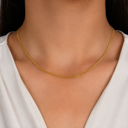 Wide Textured Gold Mesh Link Chain