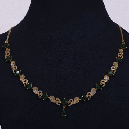 Emerald Elegance: Timeless Gold & American Diamond Set