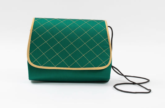 Pre-Loved Handcrafted Silk Evening Bag – Emerald Green with Gold Accents