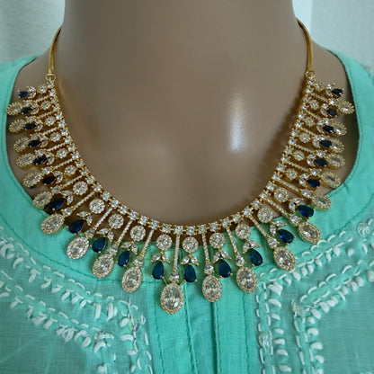 Royal Blue Crystal Drop Gold-Tone Necklace