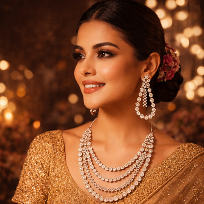 Golden Radiance Multi-Layer Crystal Necklace Set