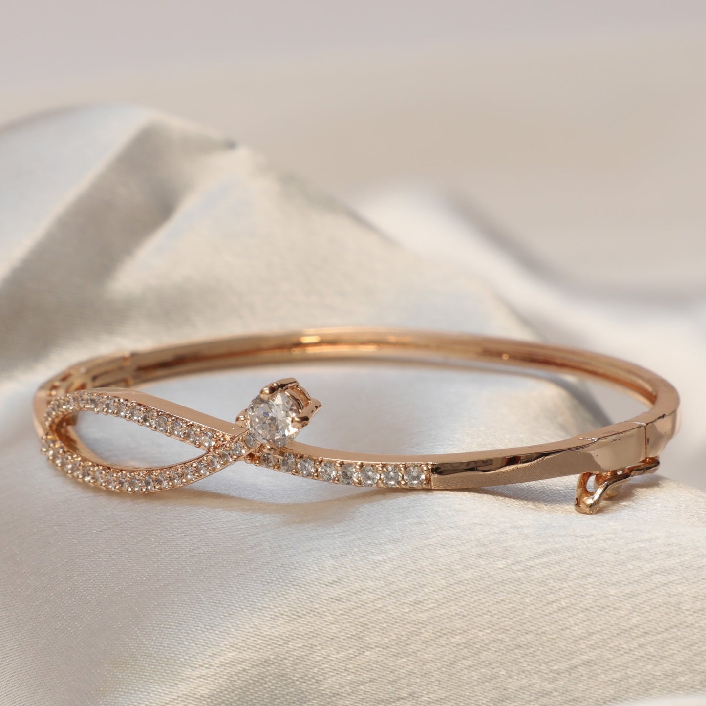 Avery Handcrafted Rose Gold and White Stone Bracelet