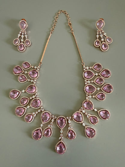 Pink and White Two layer teardrop Necklace set