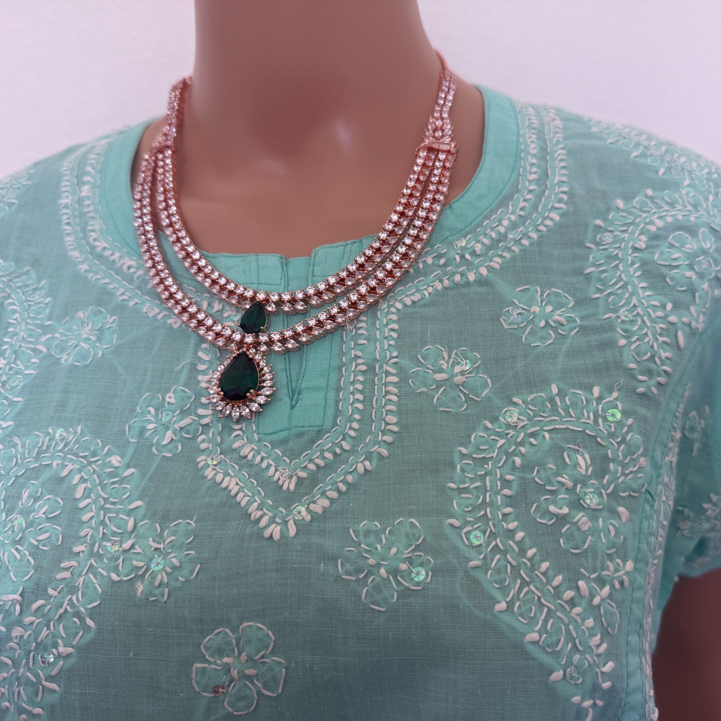 Emerald Elegance Two-Layer Necklace & Earring Set