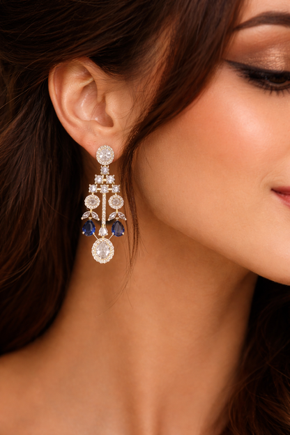 Midnight Sapphire Halo Drop Necklace Set