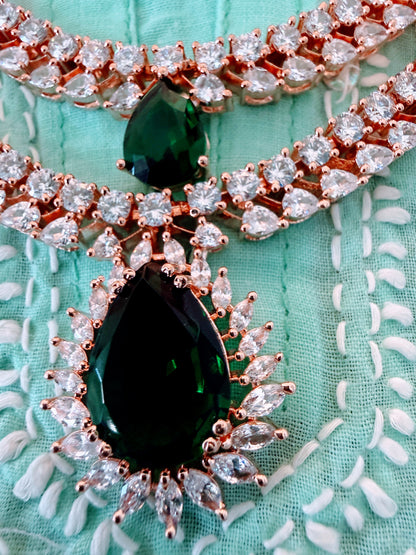 Emerald Elegance Two-Layer Necklace & Earring Set