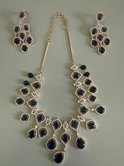 Navy Teardrop Necklace and Earring Set
