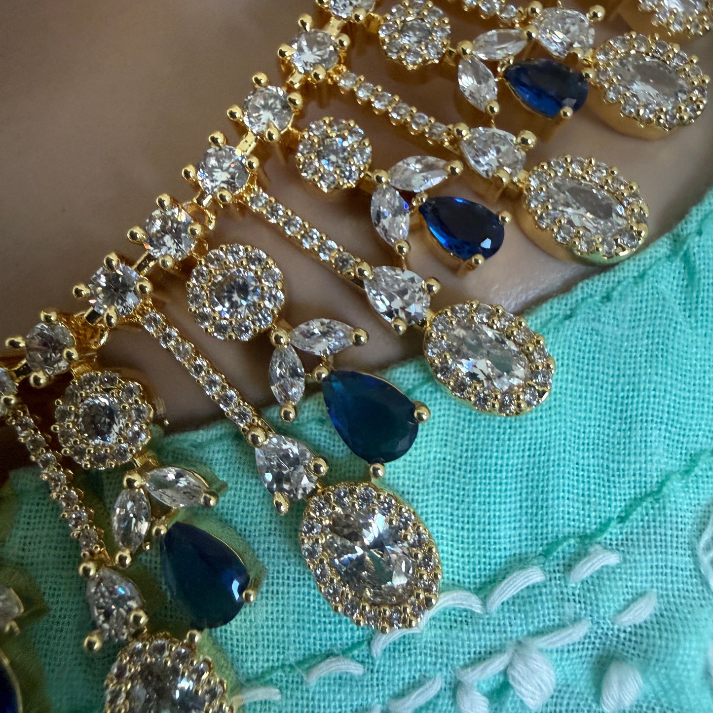Royal Blue Crystal Drop Gold-Tone Necklace