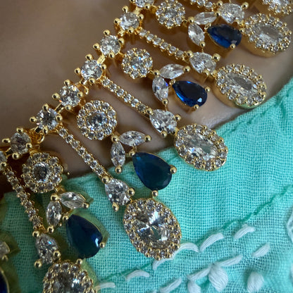 Royal Blue Crystal Drop Gold-Tone Necklace