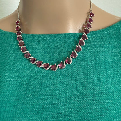 Red Teardrop Necklace and Earring Set