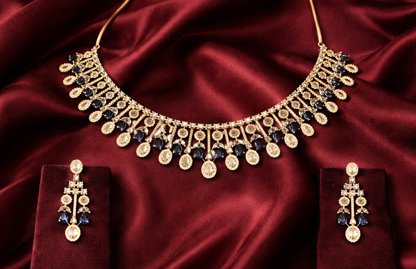 Midnight Sapphire Halo Drop Necklace Set