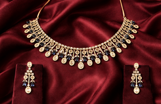 Midnight Sapphire Halo Drop Necklace Set