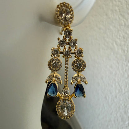 Royal Blue Crystal Drop Gold-Tone Necklace