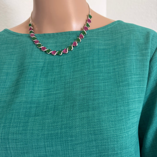 Pink and Green Teardrop Necklace and Earring