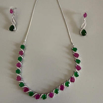 Pink and Green Teardrop Necklace and Earring