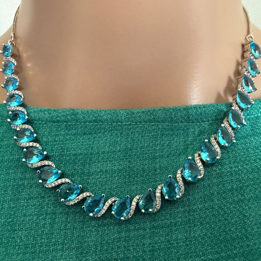 Blue teardrop Necklace and Earring Set