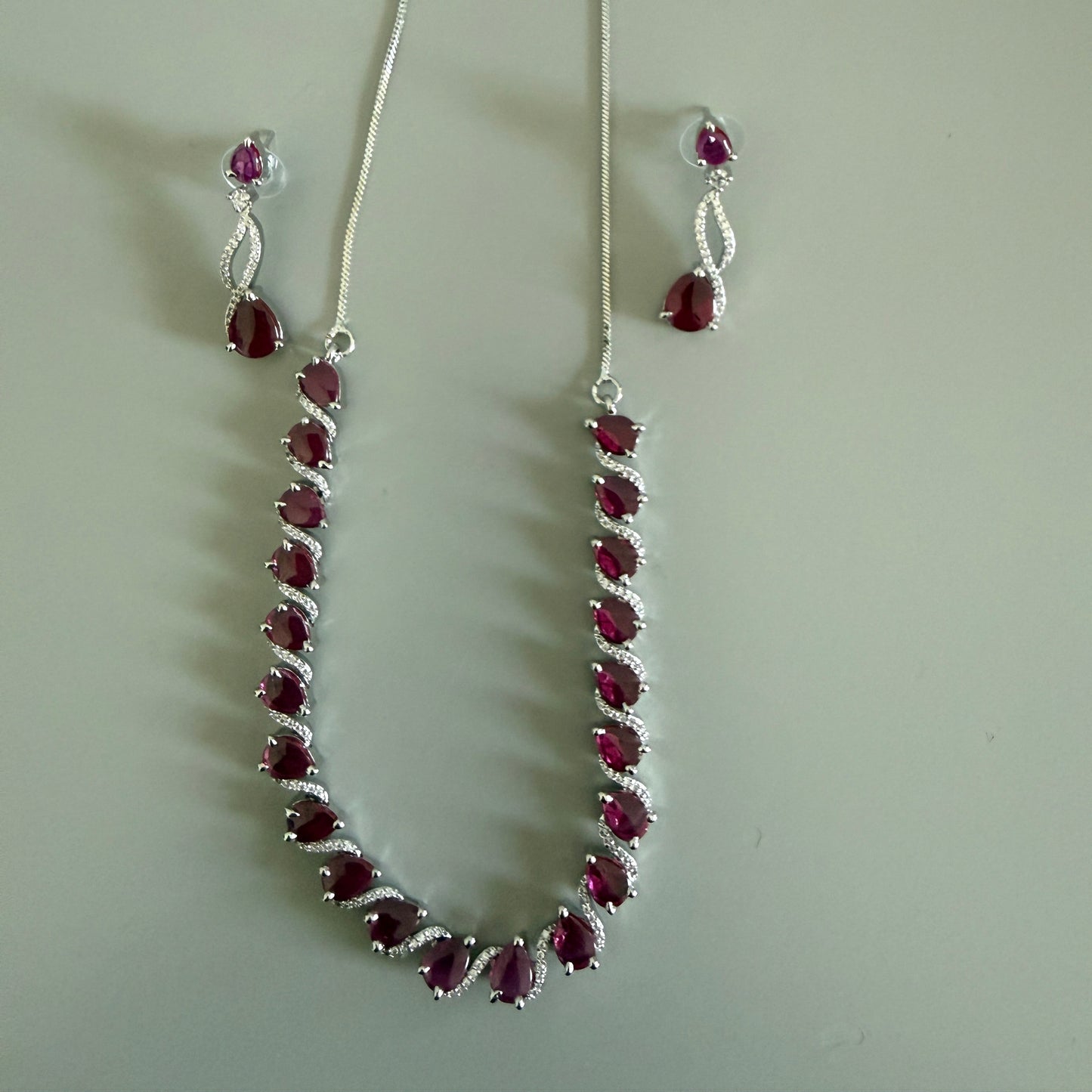 Red Teardrop Necklace and Earring Set